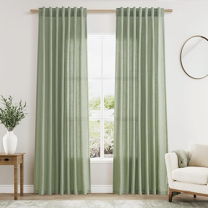 Light Sage Linen Curtains 84 Inch Length 2 Panels Set by Nanspring