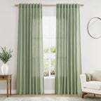 Light Sage Linen Curtains 84 Inch Length 2 Panels Set by Nanspring