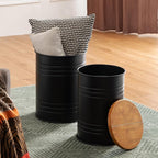 Glitzhome Rustic End Table Set of 2, Farmhouse Galvanized Metal Barrel Ottoman - Image 6