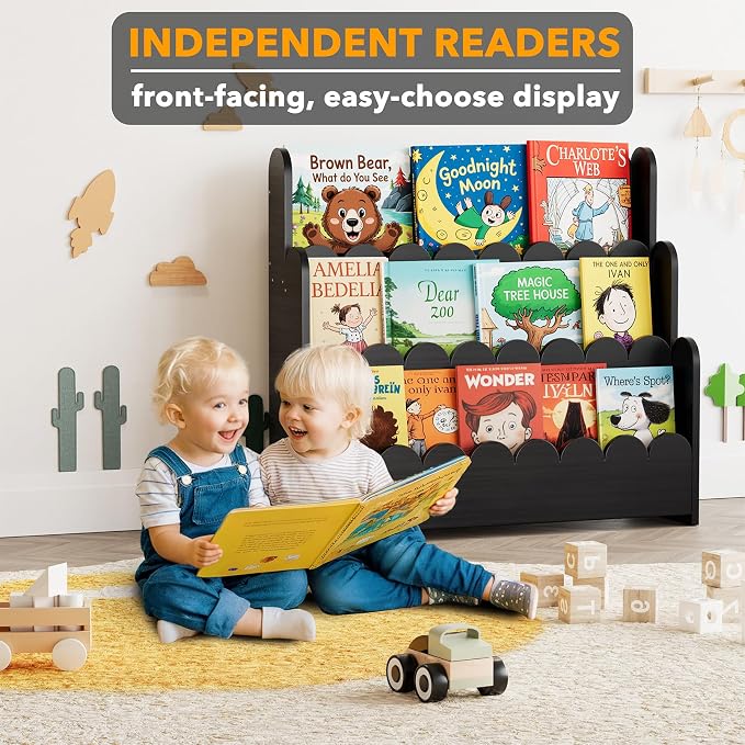 SpaceAid 3-Tier Scalloped Bookshelf, Montessori Bookcase - Image 3