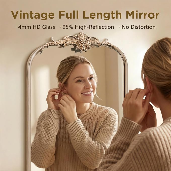 Besdomus Arched Mirror Full Length: 21"x56" French Champagne Gold Vintage Full - Image 5