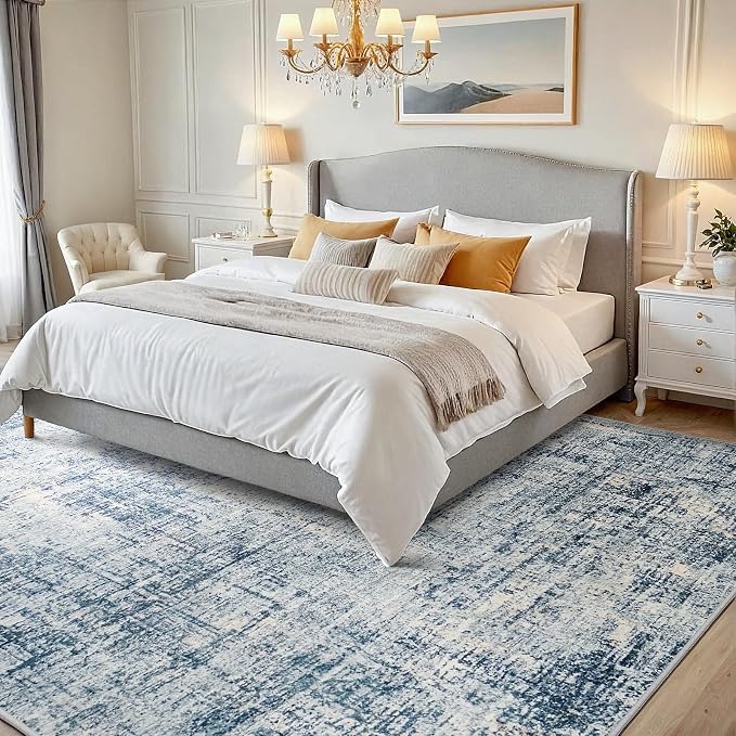 6x9 Washable Area Rug for Living Room Bedroom: Non-Slip Modern Blue Gold | - Image 2
