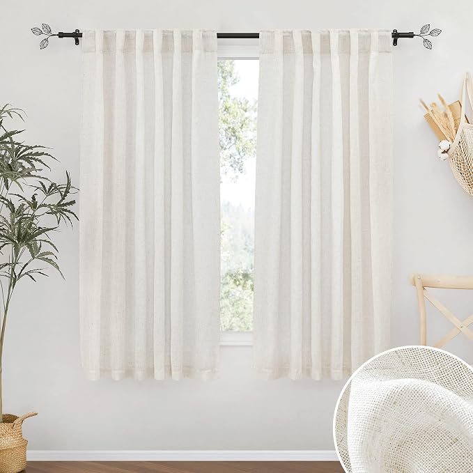RYB HOME Linen Semi Sheer Curtains 63 inch Length by RYBHOME
