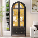Arched Curio Cabinet with Glass Doors, 4-Tier Display Cabinet with 2 Drawers by Unknown