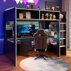 Modern Gaming Loft Bed with Built-in Desk, LED Lighting & Charging Hub –Twin - Image 3