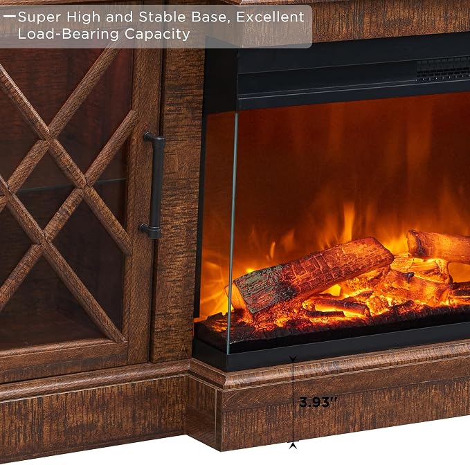 OKD 3-Sided Glass Farmhouse Fireplace TV Stand - Image 6
