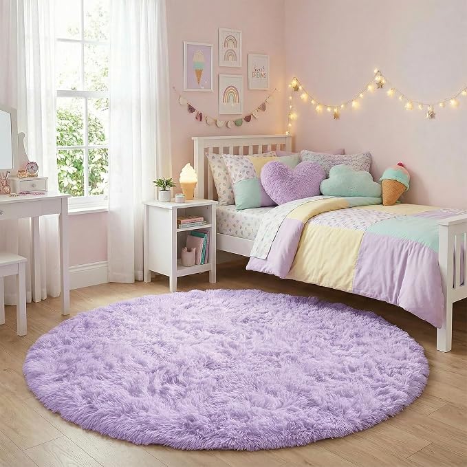 Amdrebio Light Purple Lavender Fluffy Circle Rug 5Ft - Image 2