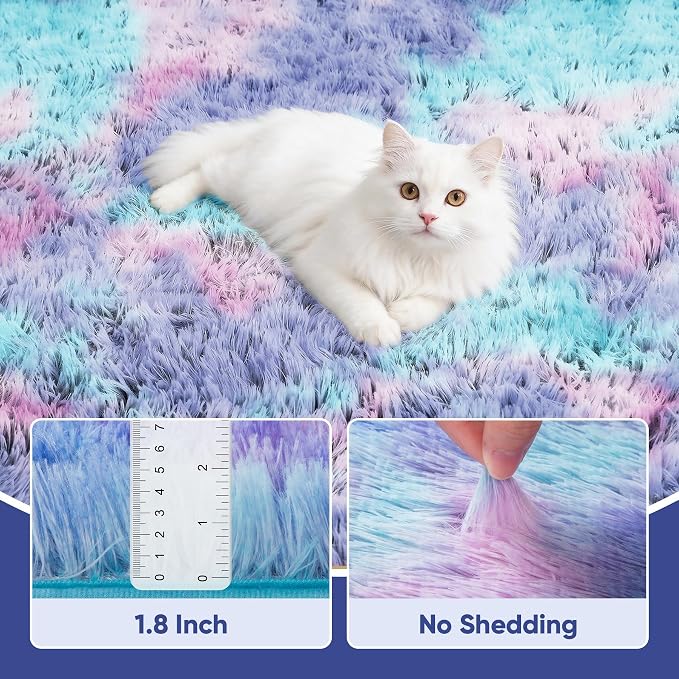 PLHXFR 4x6 Area Rugs Living Room: Fluffy Bedroom Soft Shag Rug Kid Rainbow | - Image 5
