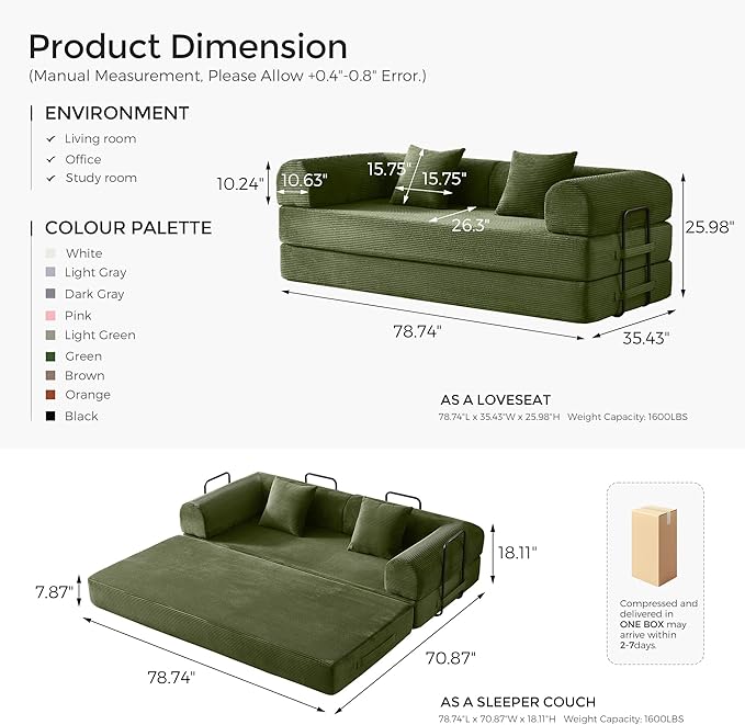 79" Convertible Sofa Bed with Fixed-Shape Frame & Removable Armrests, Modular - Image 3