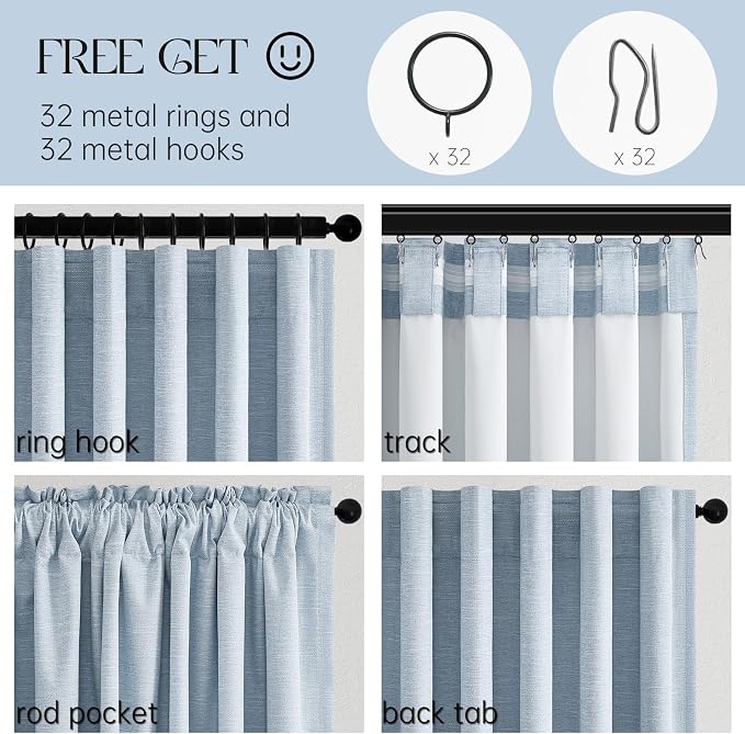 Topfinel Light Blue Linen Blackout Curtains 102 Inches Long - Image 3