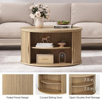JOINICE 31.5" Round Lift Top Coffee Table, Natural Oak Modern Fluted Drum - Image 3