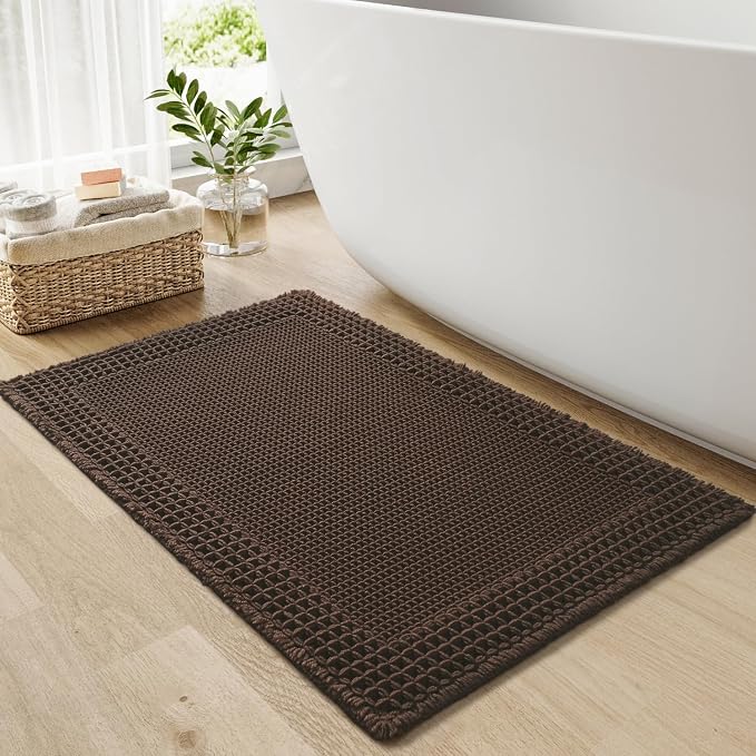 RESARE Waffle Bath Mat for Bathroom Non Slip Bathroom Rugs 24x36 Dark Brown | by Resare