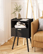 JOONEE Black Nightstand with Outlet, Modern Bedside Table with Storage Drawer - Image 7