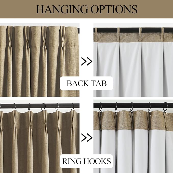 Vision Home Brown Pinch Pleated Full Blackout Curtains Linen Blended Room - Image 4