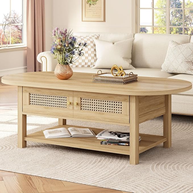 LVB Rattan Coffee Table, Boho Wood Living Room Table - Image 7