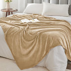 BEDELITE Fleece Blanket Soft Plush Queen Bed Blanket Light Camel 90"x90" | - Image 6