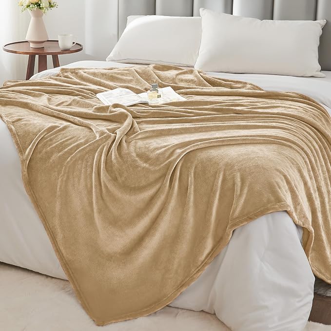 BEDELITE Fleece Blanket Soft Plush Queen Bed Blanket Light Camel 90"x90" | - Image 6