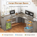 SEDETA 69" L Shaped Desk with Drawers and Storage, Farmhouse Computer Desk with - Image 7