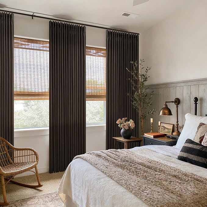 108 Inches Dark Brown Linen Pinch Pleated Semi Sheer Curtains 50W | Pleat Flax - Image 7