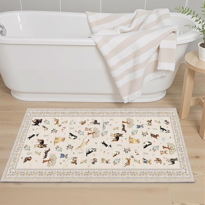 Beige Area Rug 2x3 for Bedroom Kitchen Dog Animal Rug | Ultra-Thin;Boho by WelcometoBabovid