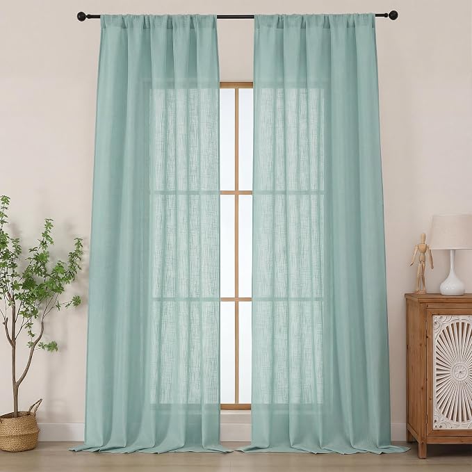 Chyhomenyc Extra Long Aqua Green Semi Sheer Curtains 120 Inches Long 2 Panels by Chyhomenyc