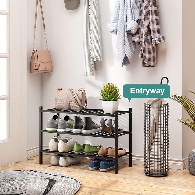 viewcare 3-Tier Black Bamboo Shoe Rack - Image 5