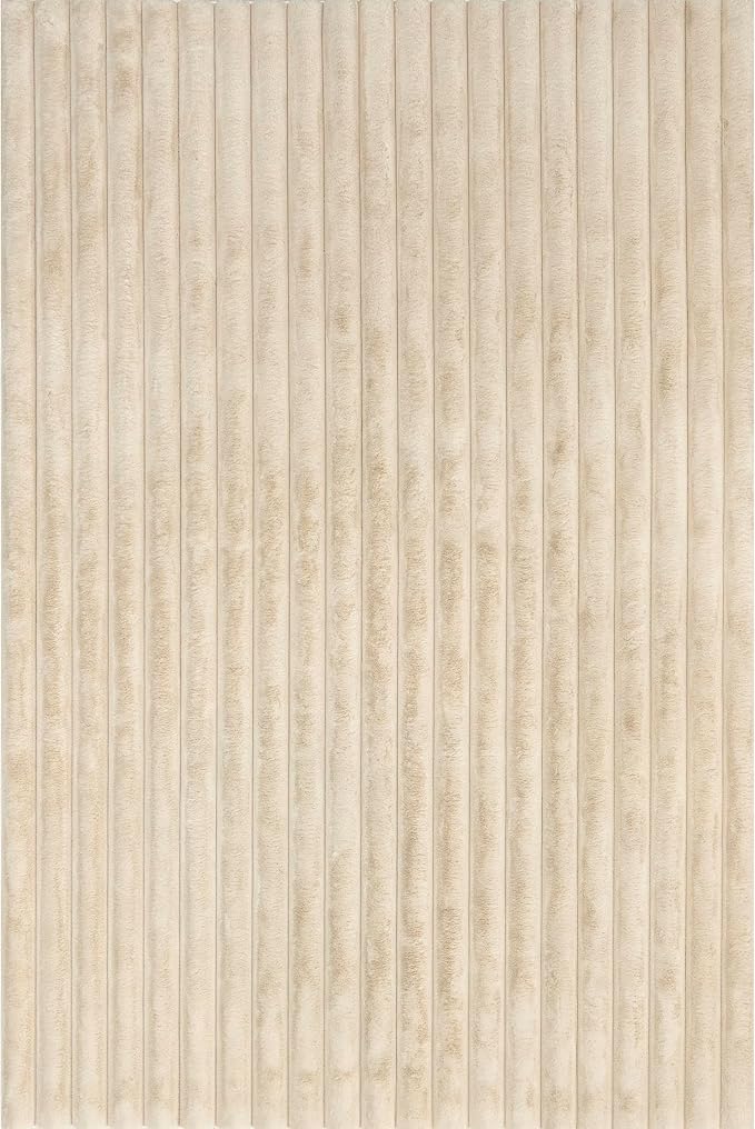 nuLOOM Kai Beige Striped Washable Area Rug - Image 4