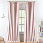 Vision Home Soft Pink Pinch Pleated Full Blackout Curtains Linen Blended Room by VisionHome