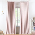 Vision Home Soft Pink Pinch Pleated Full Blackout Curtains Linen Blended Room by VisionHome