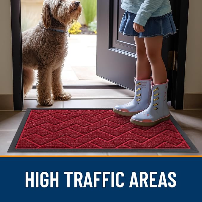 OLANLY Front Door Mat Outside 59x23, All-Season Absorbent Rubber Doormat | Wine - Image 8