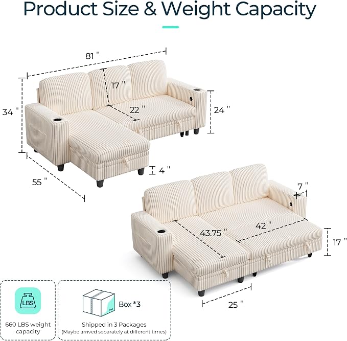 LINSY HOME Sectional Sleeper Sofa Pull Out Couches - Image 2