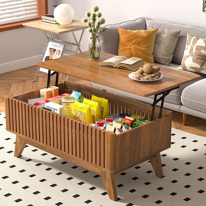 Lift Top Coffee Table with Hidden Compartment, Mid Century Modern Coffee Table - Image 6