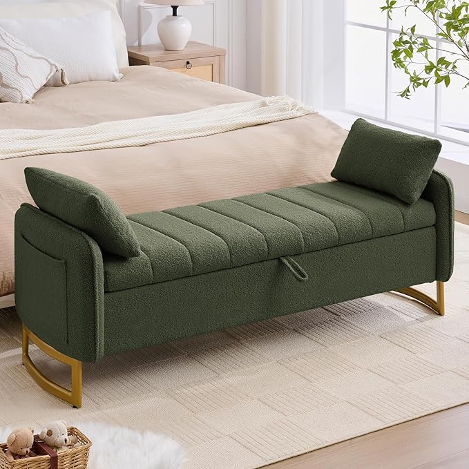 66'' King Size Storage Bench for Bedroom, Teddy Boucle End of Bed Benches for by Aemeios