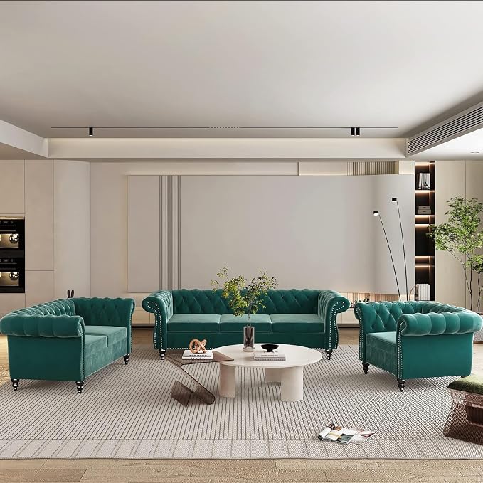 Chesterfield Loveseat Sofa, Modern Velvet Small Sofa Couch 2 Seater - Image 5