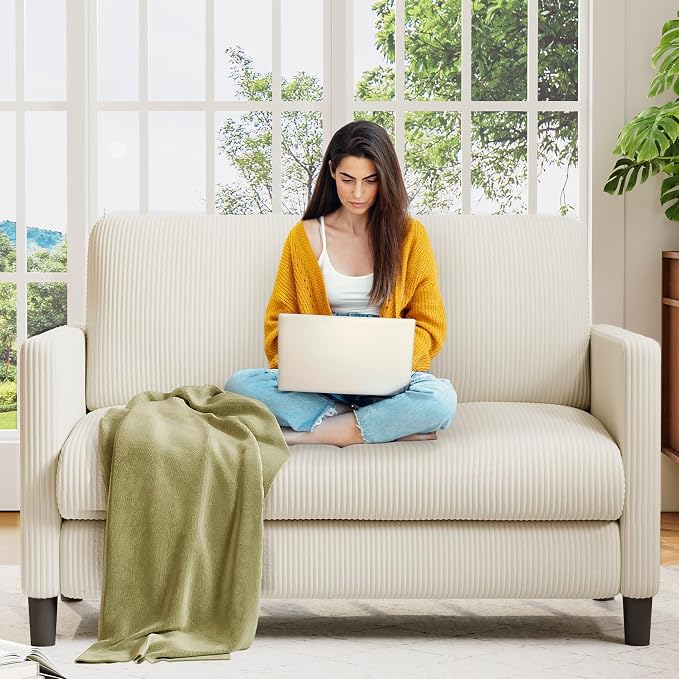 Welzona Loveseat Sofa, Comfy Corduroy Small Loveseat by WelzonaDirect