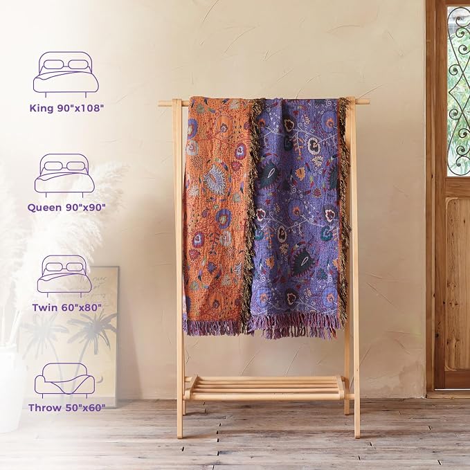 LUTBM Boho Throw Blanket for Bed 100% Cotton Soft Lightweight Quilt Home Decor - Image 6