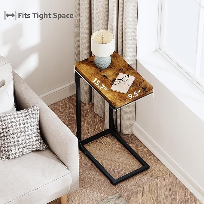 QEEIG Narrow C Shaped Side Table Set of 2 Living Room Sets Slim Couch Tray - Image 4