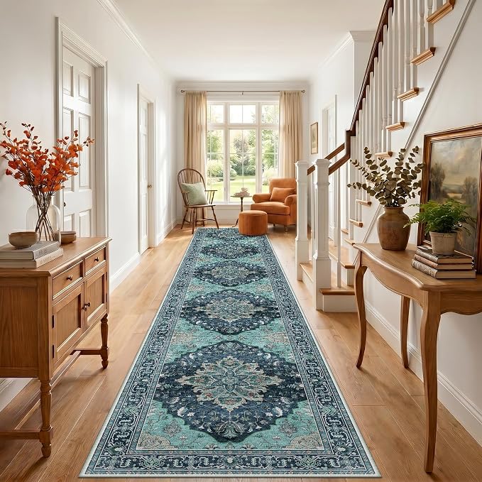 RELEANY Washable Area Rug, Runner 3'x20', Teal | Non-Slip, Water Repellent - Image 2