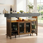 4-Tier Home Bar Unit, 63-Inch Wooden & Dark Gray Marble Bar Cabinet, LED Liquor - Image 3