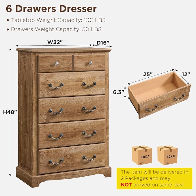 T4TREAM 48" Tall 6 Drawers Dresser Chests - Image 2