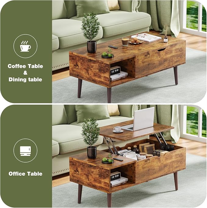 OLIXIS Wooden Coffee Table, Lift Top Coffee Table - Image 7
