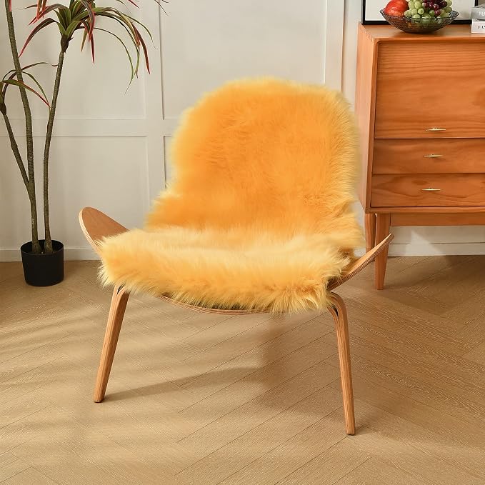 duduta Yellow Faux Sheepskin Rug 2x3 ft, Small Faux Fur Chair Covers | Shag - Image 6