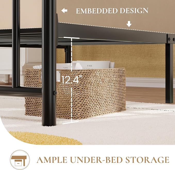 SHA CERLIN 14" Twin Size Metal Platform Bed Frame/Victorian Headboard and - Image 5