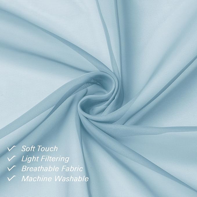Light Blue Sheer Curtains 84 Inches Long 2 Panels, Light Filtering Solid Voile - Image 3
