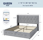 Allewie Queen Size Lift Up Storage Bed, Button Tufted Headboard - Image 2