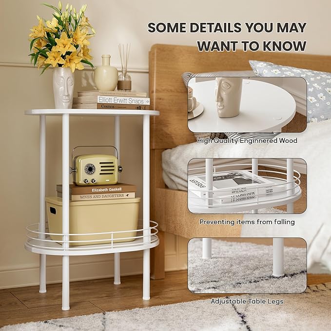 White Side Table Set of 2, Small Modern Round Side Table - Image 4