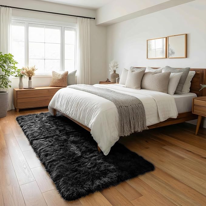 Black Runner Rugs for Bedroom, Living Room 2x6 Small Plush Fluffy Boys Rug | - Image 5