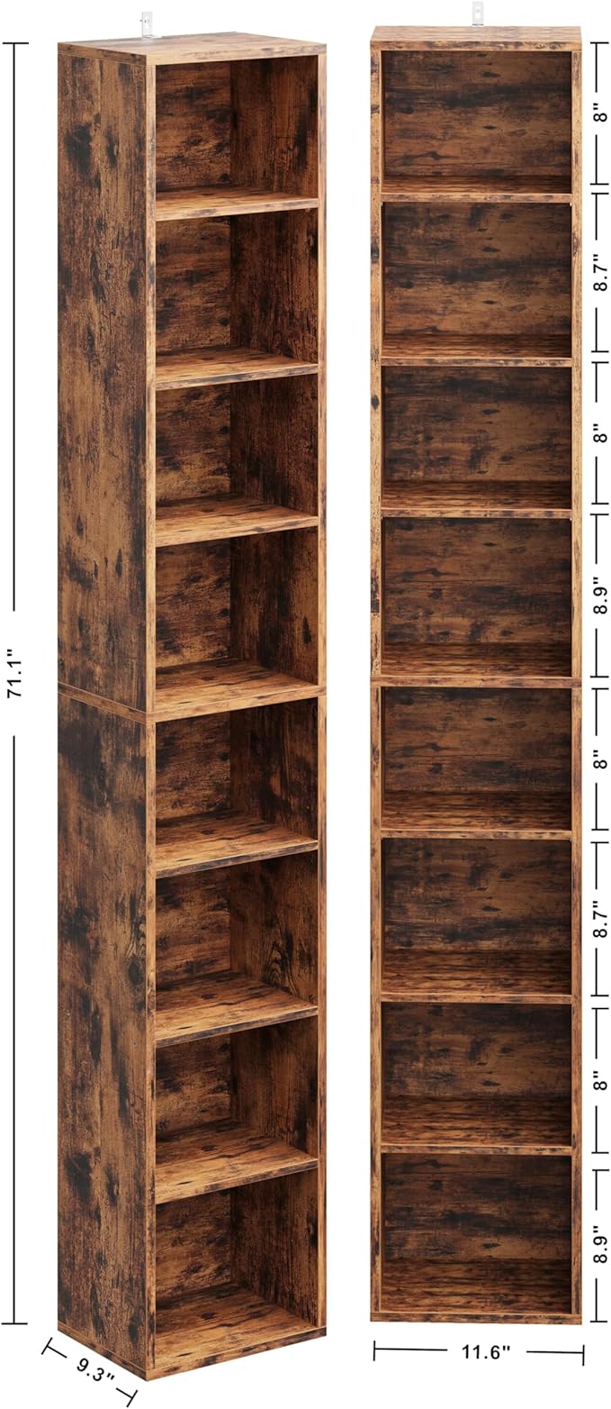 IRONCK Tall Narrow Bookshelf 8 Tiers 71in Set of 2, Compact Corner Bookcase - Image 3