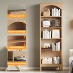 Arched Set of 2 Bookshelf with 5 Tier Open Shelves, Living Room, Natural Oak - Image 4