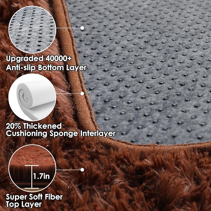 Brown Area Rugs for Bedroom Living Room, Fluffy 4x6 Indoor Bedside Floor Throw - Image 3